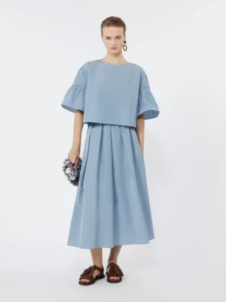 Blusa corta de tafetán de algodón, azul claro