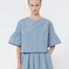Blusa corta de tafetán de algodón, azul claro