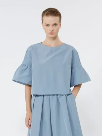 Blusa corta de tafetán de algodón, azul claro