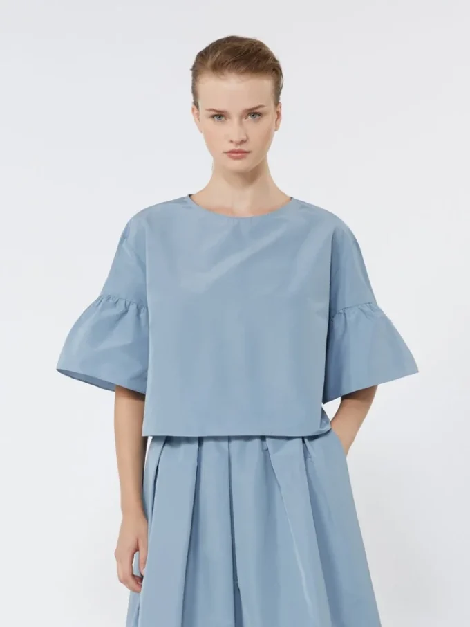 Blusa corta de tafetán de algodón, azul claro
