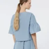 Blusa corta de tafetán de algodón, azul claro