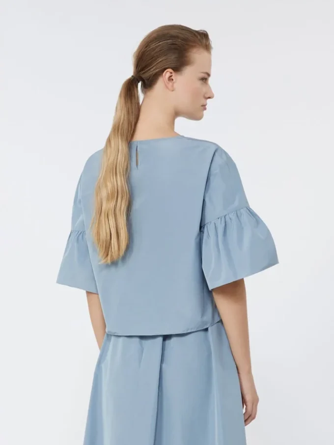 Blusa corta de tafetán de algodón, azul claro