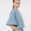 Blusa corta de tafetán de algodón, azul claro