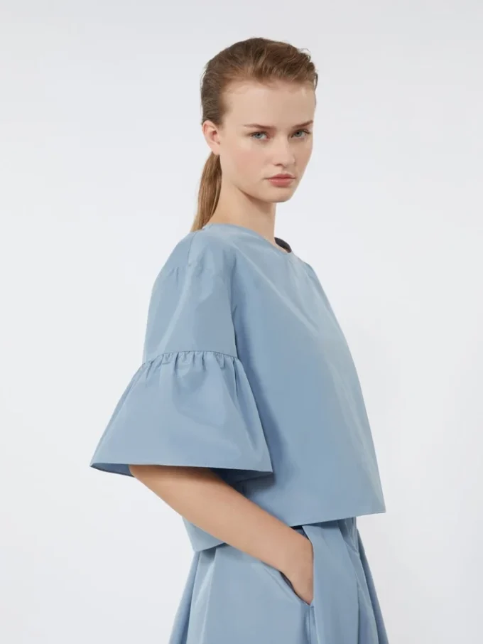Blusa corta de tafetán de algodón, azul claro