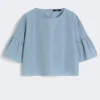 Blusa corta de tafetán de algodón, azul claro