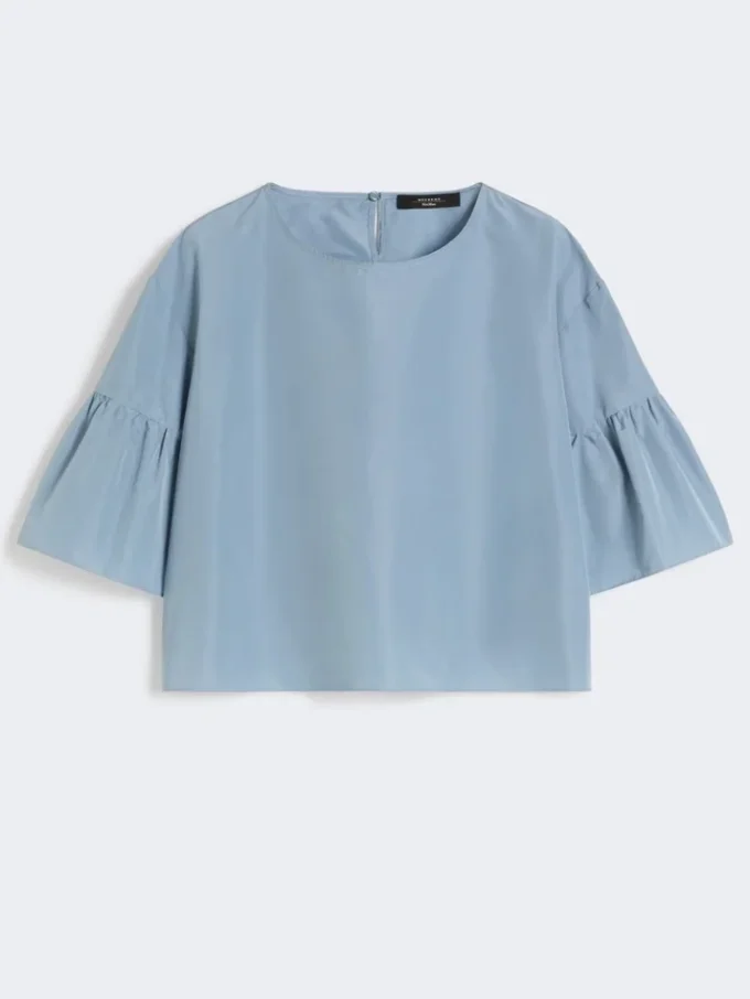 Blusa corta de tafetán de algodón, azul claro