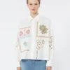 Blusa de algodón con encaje y bordados, blanca Blusa de algodón con encaje y bordados, blanca