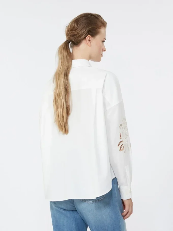 Blusa de algodón con encaje y bordados, blanca Blusa de algodón con encaje y bordados, blanca
