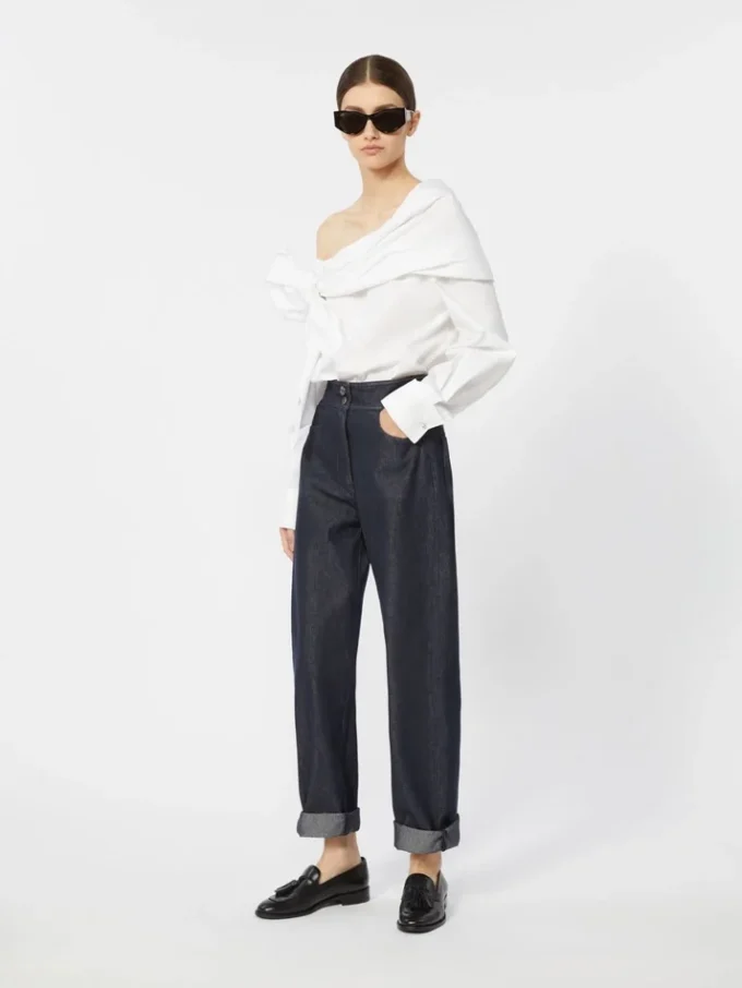 Blusa de algodón con estola, blanco óptico Blusa de algodón con estola, blanco óptico