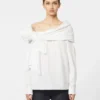 Blusa de algodón con estola, blanco óptico Blusa de algodón con estola, blanco óptico