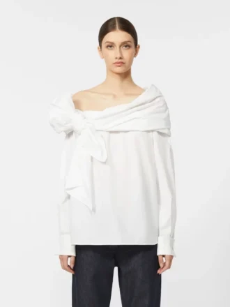 Blusa de algodón con estola, blanco óptico