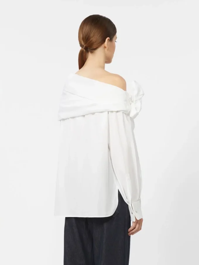 Blusa de algodón con estola, blanco óptico Blusa de algodón con estola, blanco óptico