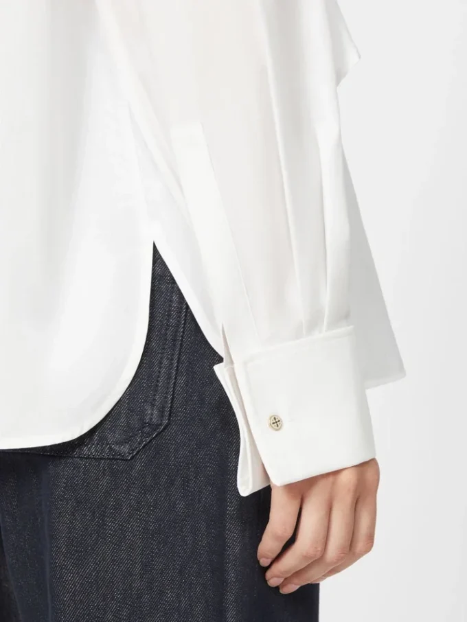 Blusa de algodón con estola, blanco óptico Blusa de algodón con estola, blanco óptico
