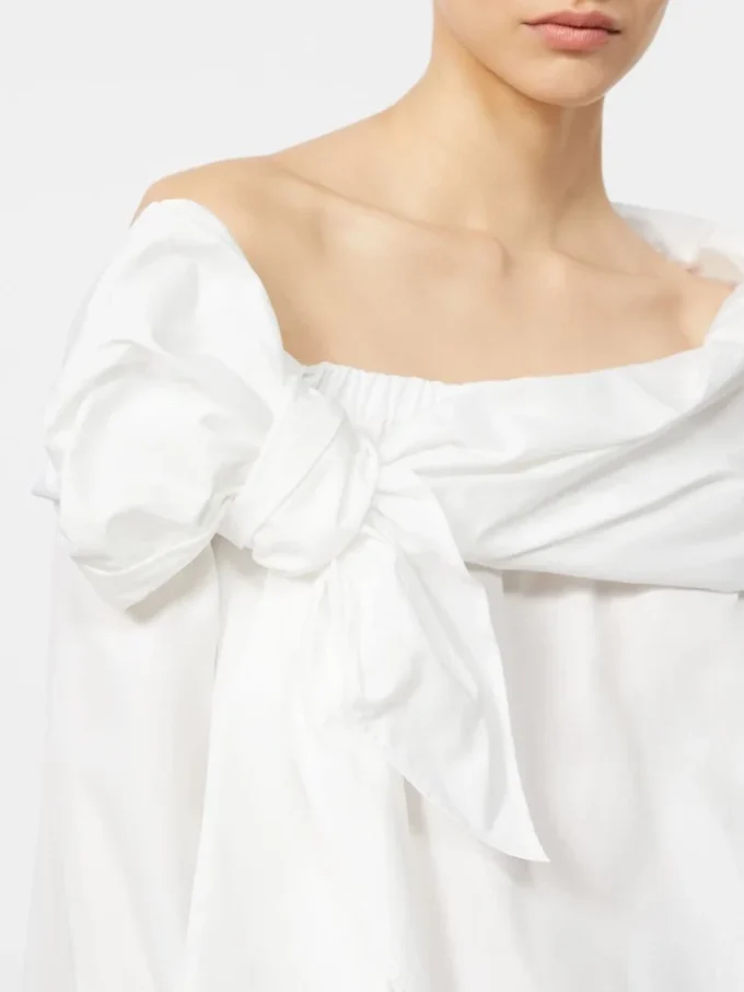 Blusa de algodón con estola, blanco óptico Blusa de algodón con estola, blanco óptico