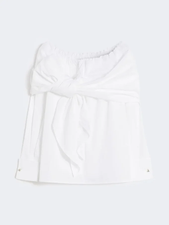 Blusa de algodón con estola, blanco óptico Blusa de algodón con estola, blanco óptico
