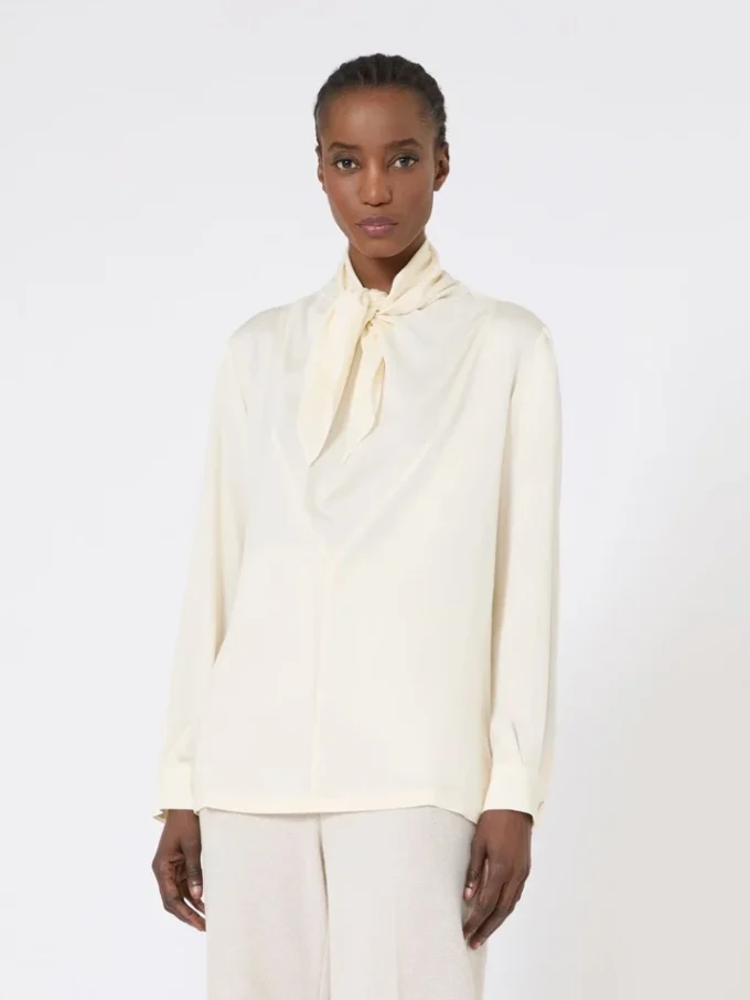 Blusa de charmeuse de seda, marfil