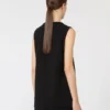 Blusa de cuello redondo de cady, negra