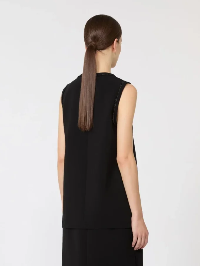 Blusa de cuello redondo de cady, negra
