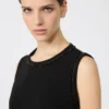 Blusa de cuello redondo de cady, negra