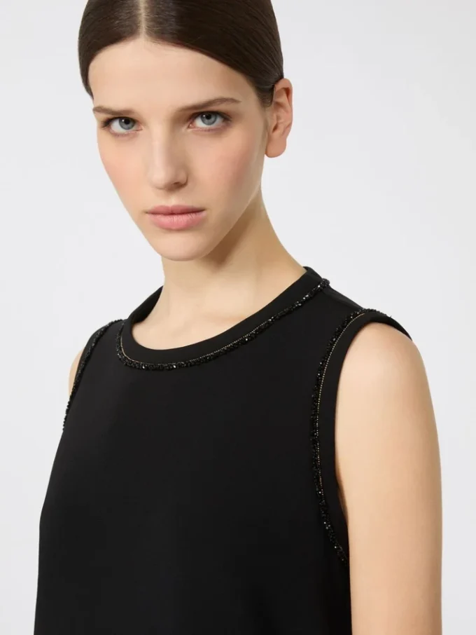 Blusa de cuello redondo de cady, negra