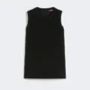 Blusa de cuello redondo de cady, negra
