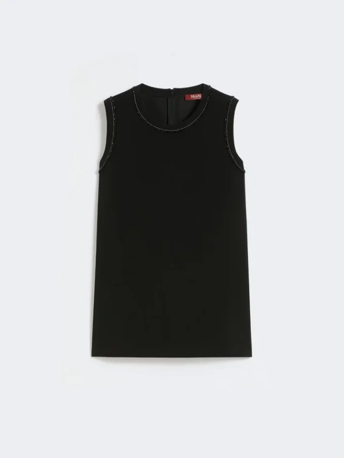 Blusa de cuello redondo de cady, negra