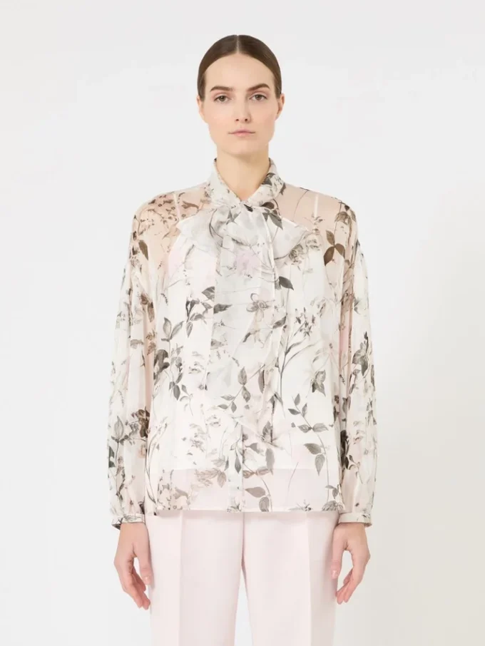 Blusa de gasa estampada, blanca
