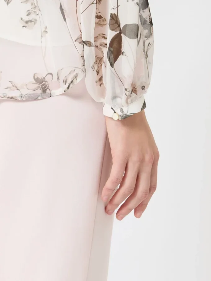 Blusa de gasa estampada, blanca
