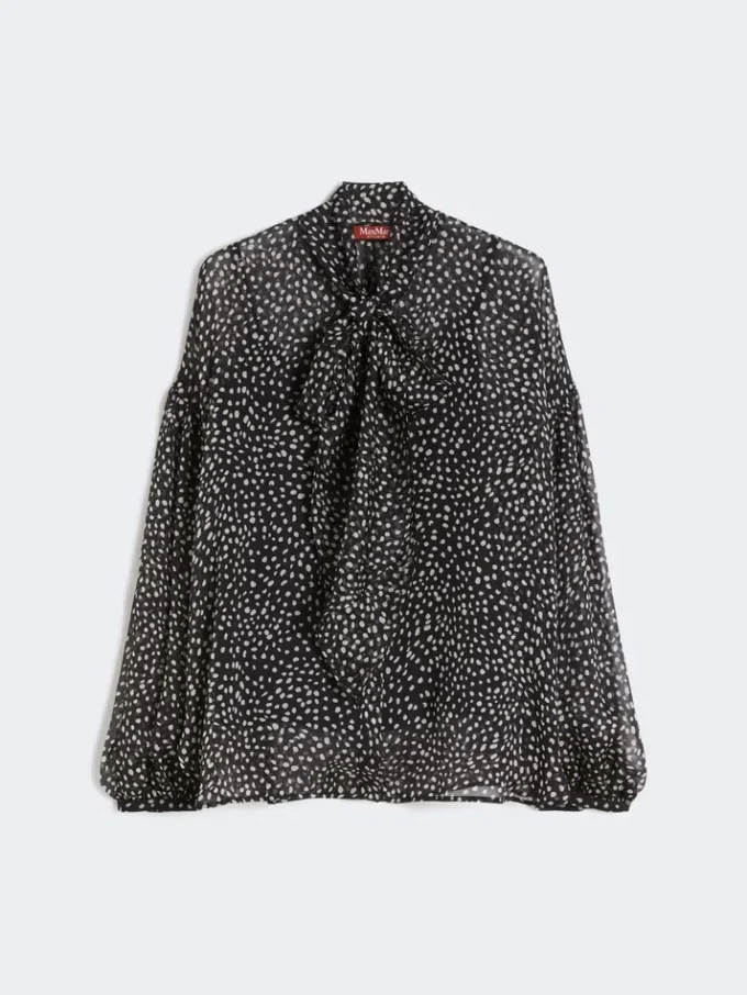 Blusa de gasa estampada, negra