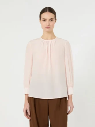 Blusa de seda con cuello redondo, rosa