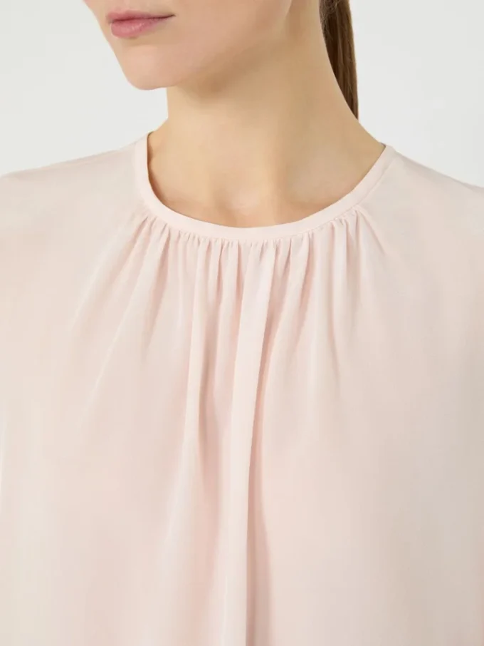 Blusa de seda con cuello redondo, rosa Blusa de seda con cuello redondo, rosa