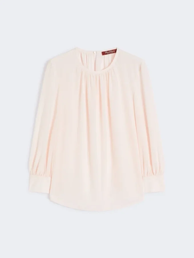 Blusa de seda con cuello redondo, rosa Blusa de seda con cuello redondo, rosa