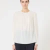 Blusa de seda con cuello redondo, seda Blusa de seda con cuello redondo, seda