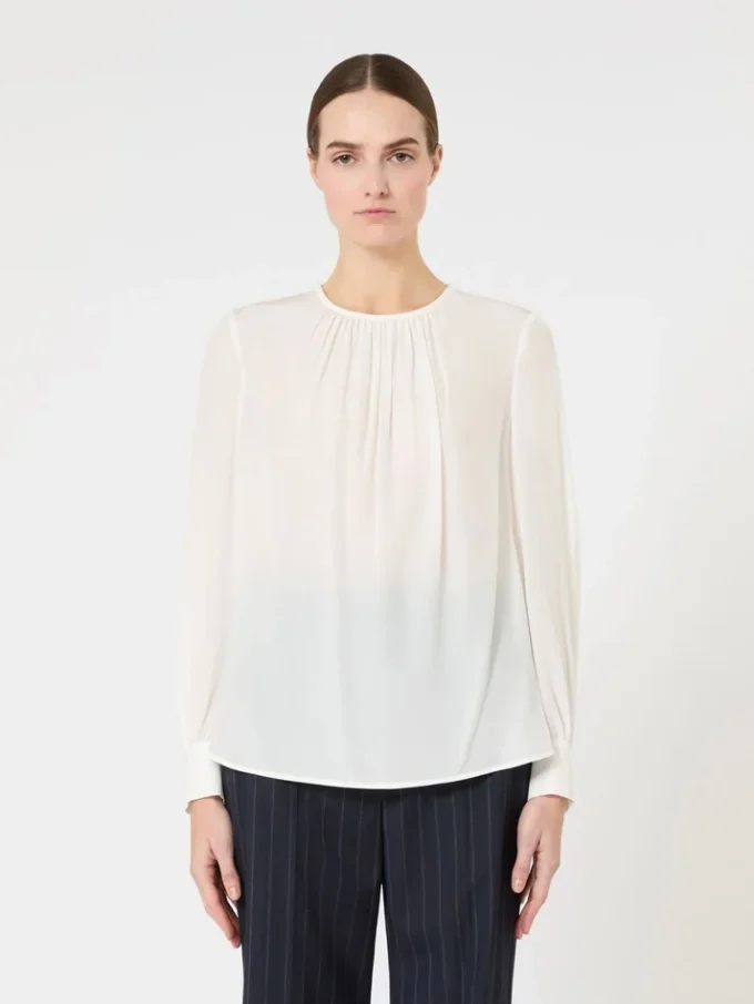 Blusa de seda con cuello redondo, seda Blusa de seda con cuello redondo, seda