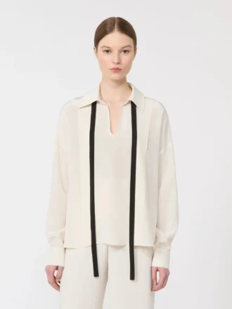 Blusa de seda con lazo, beige