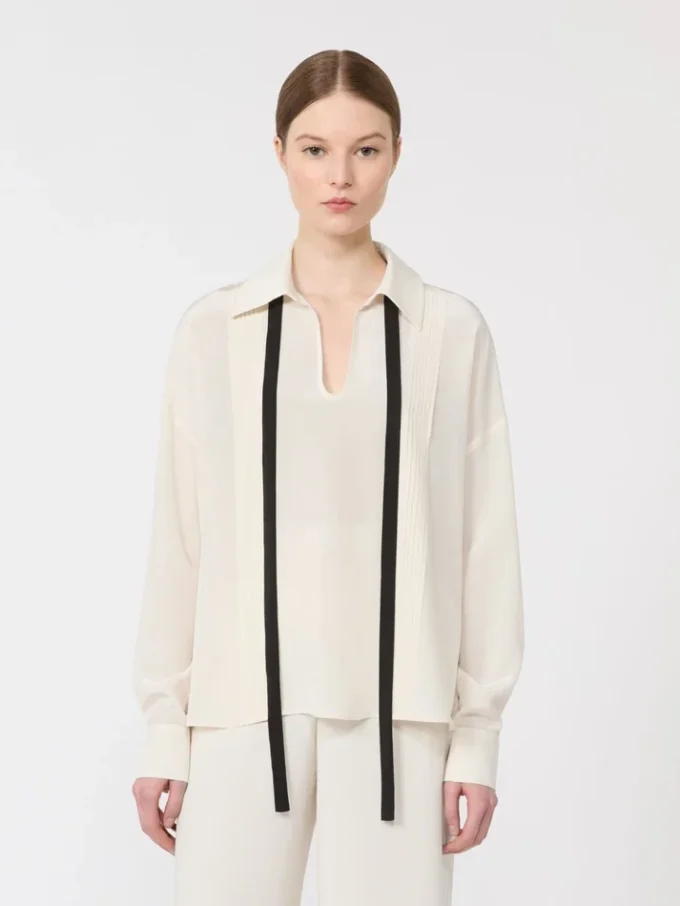 Blusa de seda con lazo, beige Blusa de seda con lazo, beige