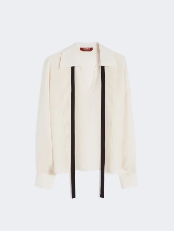 Blusa de seda con lazo, beige Blusa de seda con lazo, beige