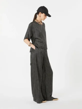 Pantalones anchos de seda estampada, negro y blanco