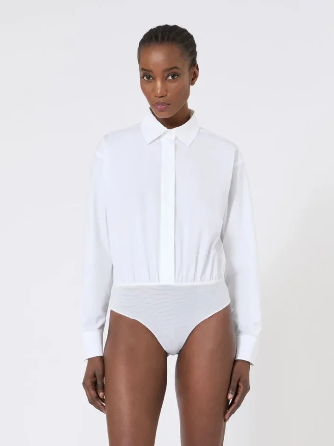 Body tipo camisa de popelín, blanco óptico Body tipo camisa de popelín, blanco óptico