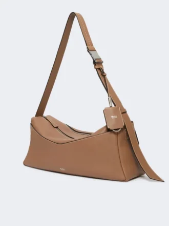 Bolso bandolera mediano de piel, marrón