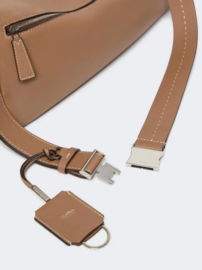Bolso bandolera mediano de piel, marrón Bolso bandolera mediano de piel, marrón