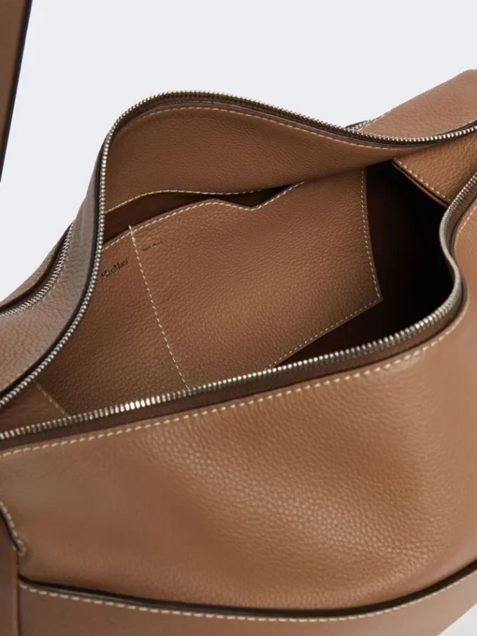 Bolso bandolera mediano de piel, marrón Bolso bandolera mediano de piel, marrón