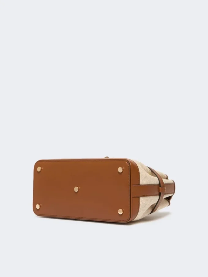 Bolso de mano de lona de algodón y piel, color polvo Bolso de mano de lona de algodón y piel, color polvo