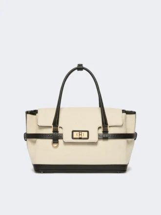 Bolso de mano de lona y piel con diseño en chevron, color hielo