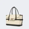 Bolso de mano de lona y piel con diseño en chevron, color hielo Bolso de mano de lona y piel con diseño en chevron, color hielo