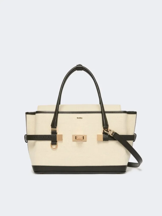 Bolso de mano de lona y piel con diseño en chevron, color hielo Bolso de mano de lona y piel con diseño en chevron, color hielo