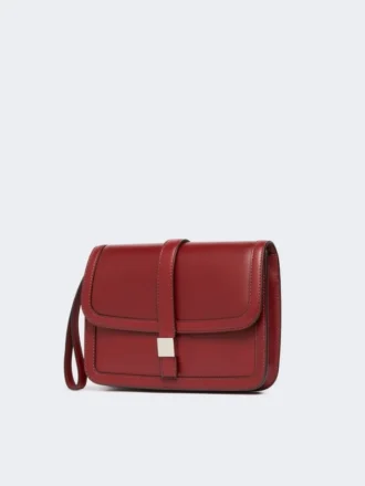 Bolso de mano de piel lisa, color burdeos