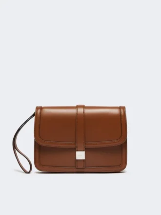Bolso de mano de piel lisa, color tabaco