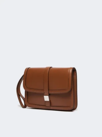 Bolso de mano de piel lisa, color tabaco