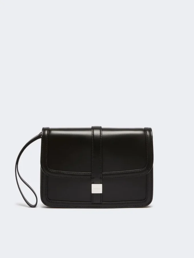 Bolso de mano de piel lisa, negro Bolso de mano de piel lisa, negro